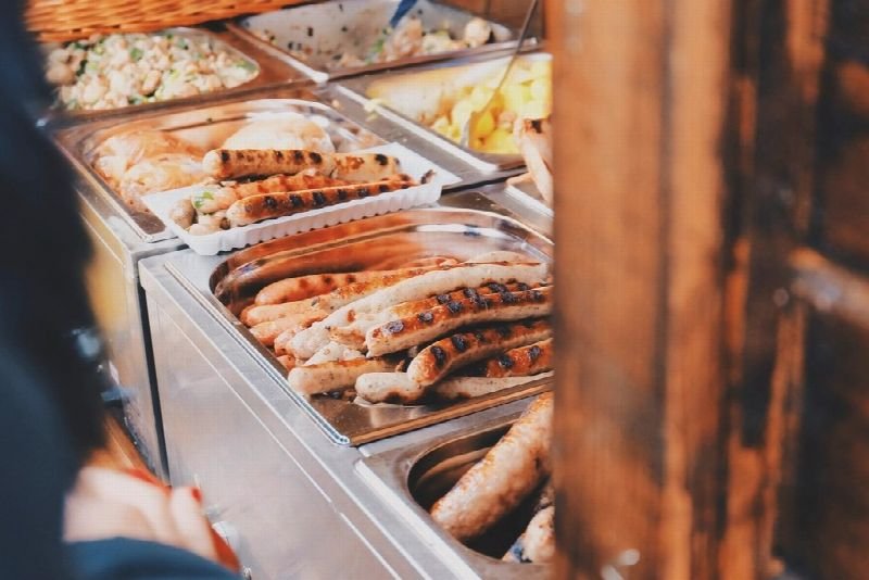 Catering buffet trays of hot food