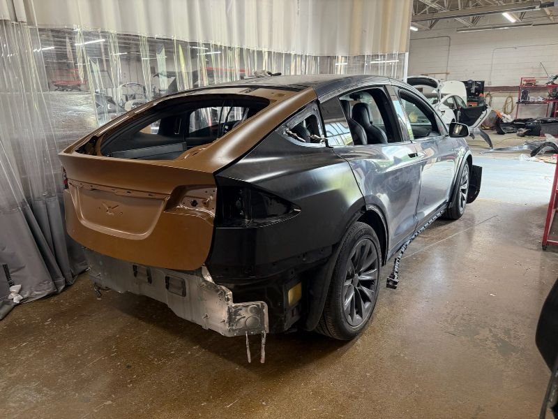 Car body under repair in an auto body shop
