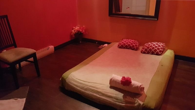 Massage table in a spa treatment room